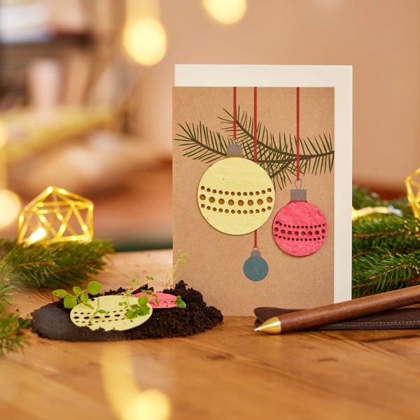 Weihnachtskarte mit Saatpapier "Kugeln"