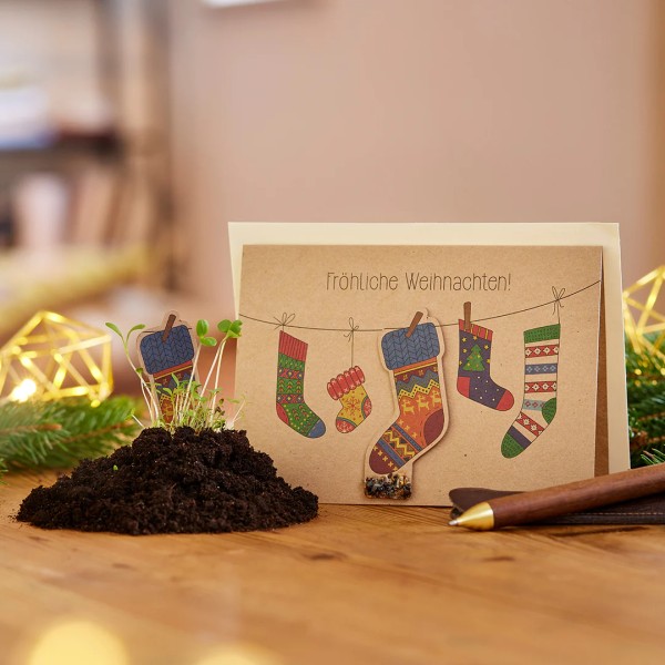 Weihnachtskarte mit Saatstecker "Fröhliche Weihnachten"