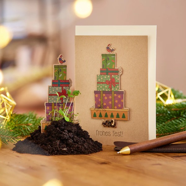 Weihnachtskarte mit Saatstecker "Frohes Fest"