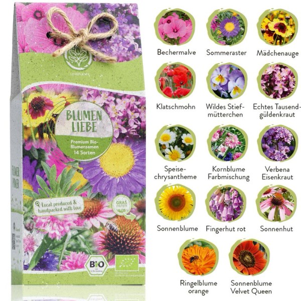 Bio Blumensamen Set mit 14 Sorten