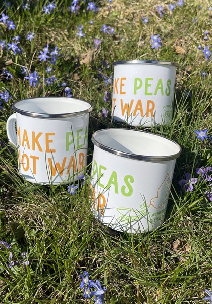 Make Peas Not War Spendentasse aus Emaille