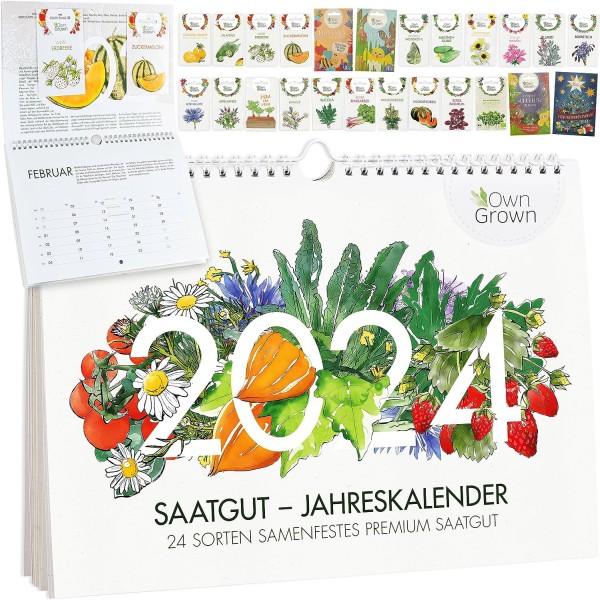 Saatgut Jahreskalender 2024 mit 24 Tüten, Tipps & Tricks